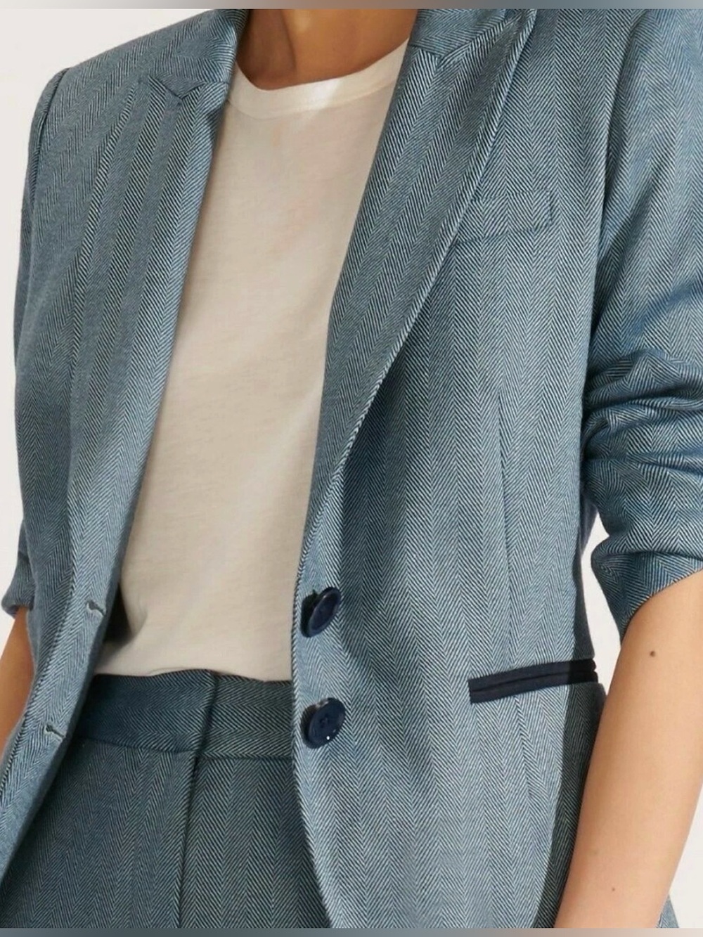 NWT Veronica Beard Blue Herringbone Linen Blazer Dickey Compatible Sz 6